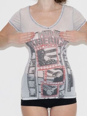 Y2k graphic baby tee rhinestone mesh size small/medium daytrip